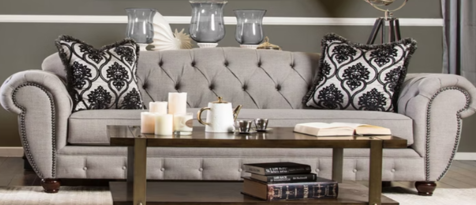 Furniture of America VIVIANA SOFA Pleated Front Seat Panels w/ Buttons, Oversized Arms and Individually Attached Nailheads