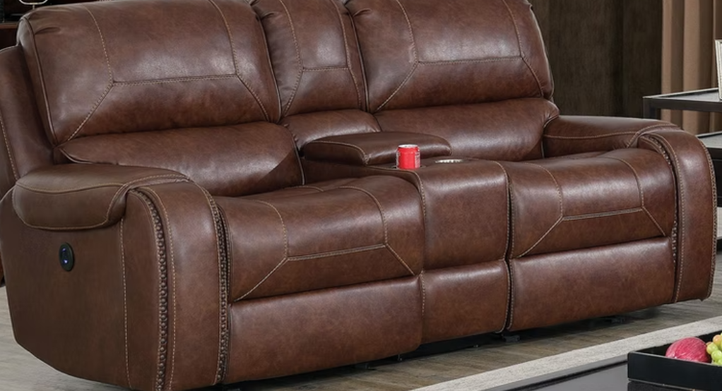 Furniture of America WALTER POWER LOVE SEAT Power Recliner, USB Outlet & Nailhead Trim