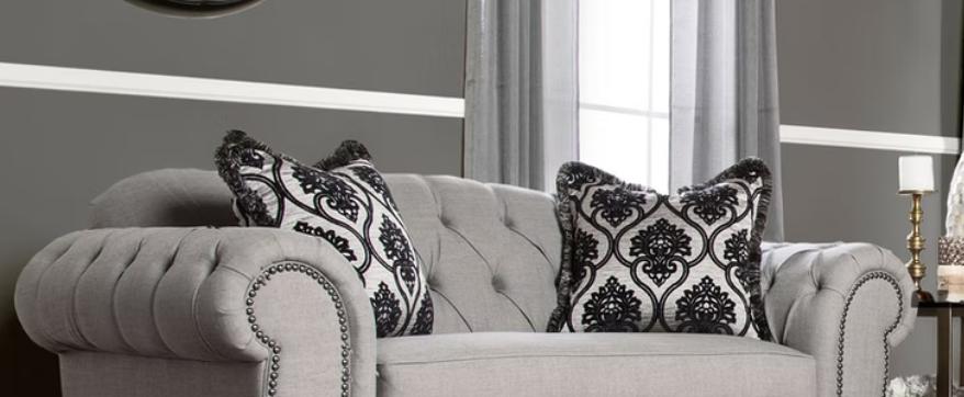 Furniture of America VIVIANA LOVE SEAT Pillows Included & Gray Fabric US-Made (Incl. Foreign Materials)