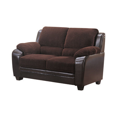 Coaster Monika Upholstered Stationary Loveseat Chocolate| Corduroy/leatherette| Width: 58.75 in Depth: 36.5 in Height: 37.5 in