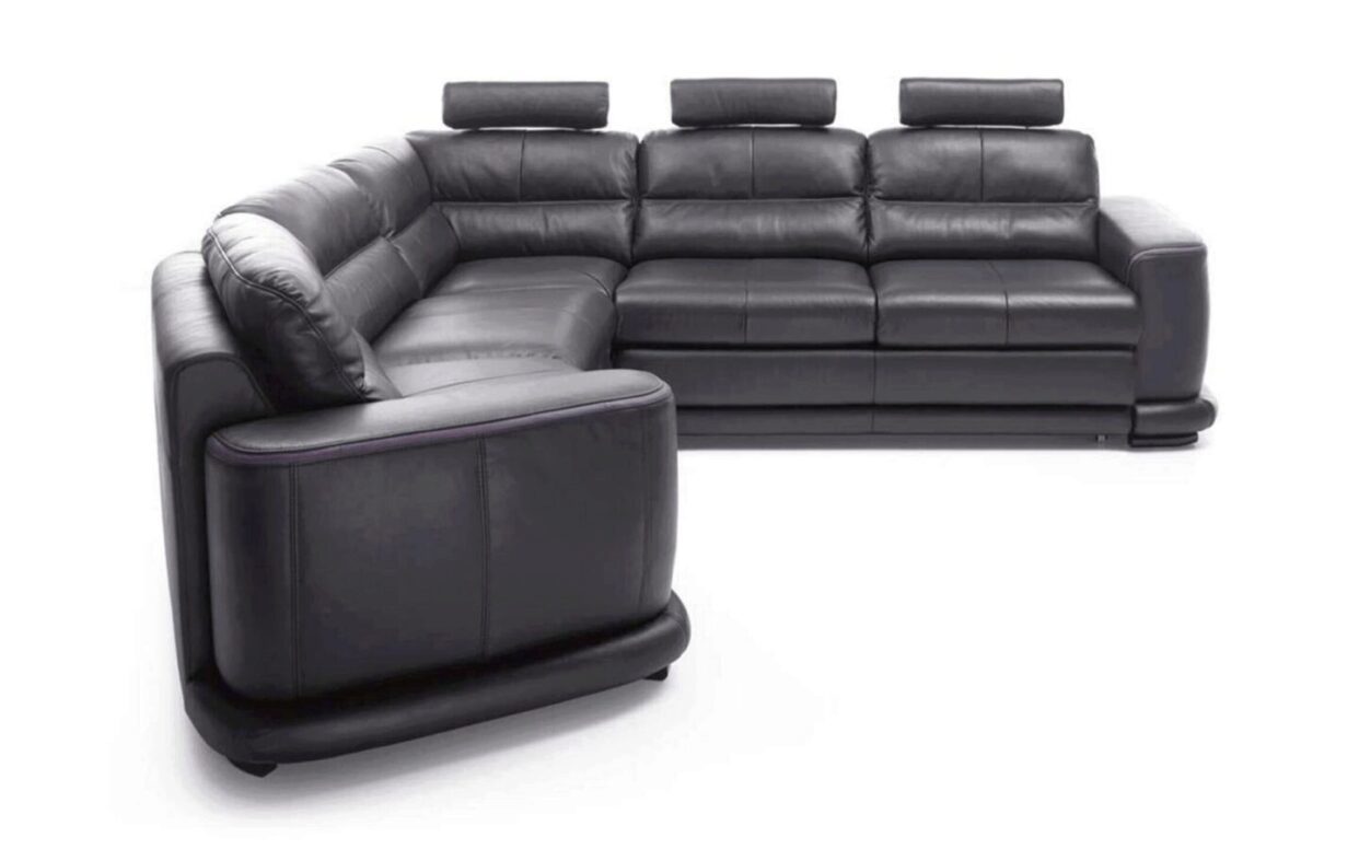 ESF Camino Black Italian Genuine Leather Sectional Sofa Bed