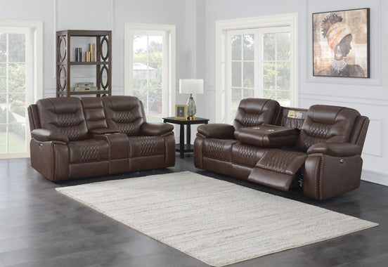 Coaster Flamenco 2-Piece Tufted Upholstered Power Living Room Set Brown |Breathable performance leatherette |
