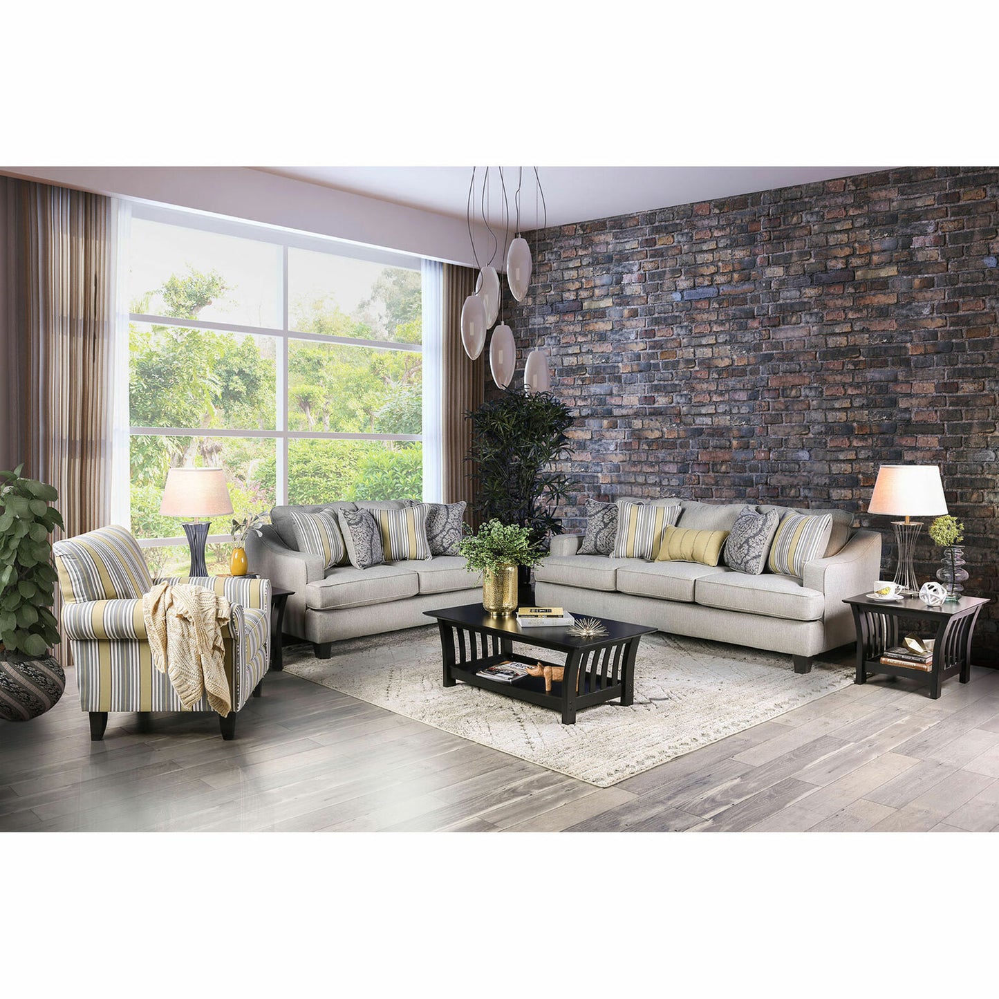 Furniture of America WILKIE LOVESEAT Fitted Back Pillows &  Wooden Block Legs Pillows Included
