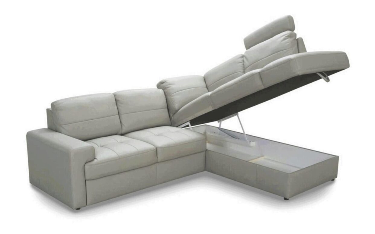 ESF Ella Leather Sectional Sofa RHC w/Bed & Storage in Green