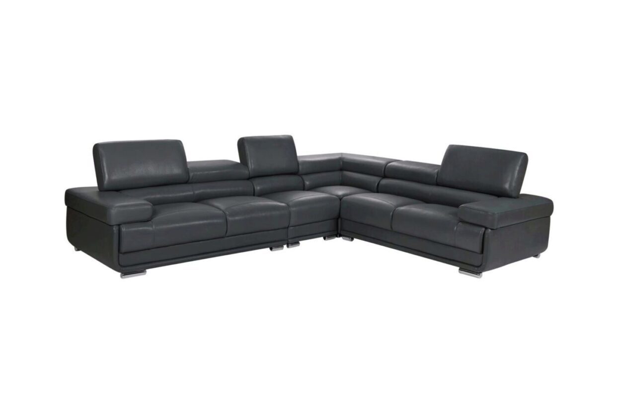 ESF 2119 Dark Grey Top-grain Leather Sectional Sofa
