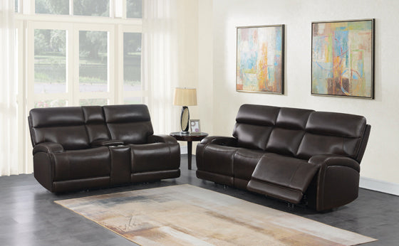Coaster Longport 2-Piece Upholstered Power Living Room Set Dark Brown |Top grain leather match PVC