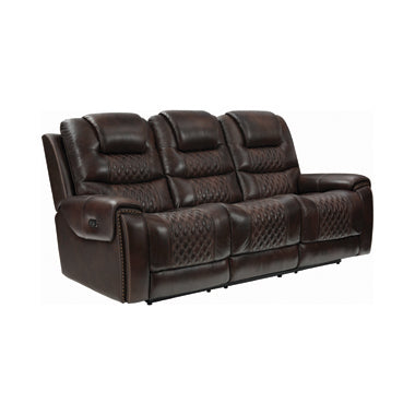 Coaster North Cushion Back Power^2 Sofa Dark Brown |Width: 87 in Depth: 40 in Height: 42 in |Leather/PVC
