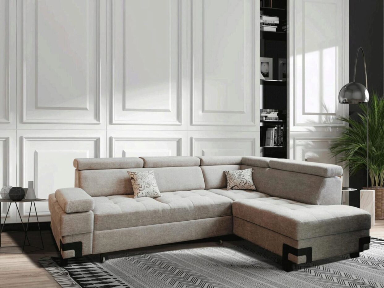 ESF Grey Fabric Garda Sectional Modern Sofa Right w/ Bed & Storage