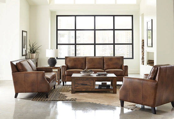 Coaster Leaton Upholstered Recessed Arms Sofa Brown Sugar