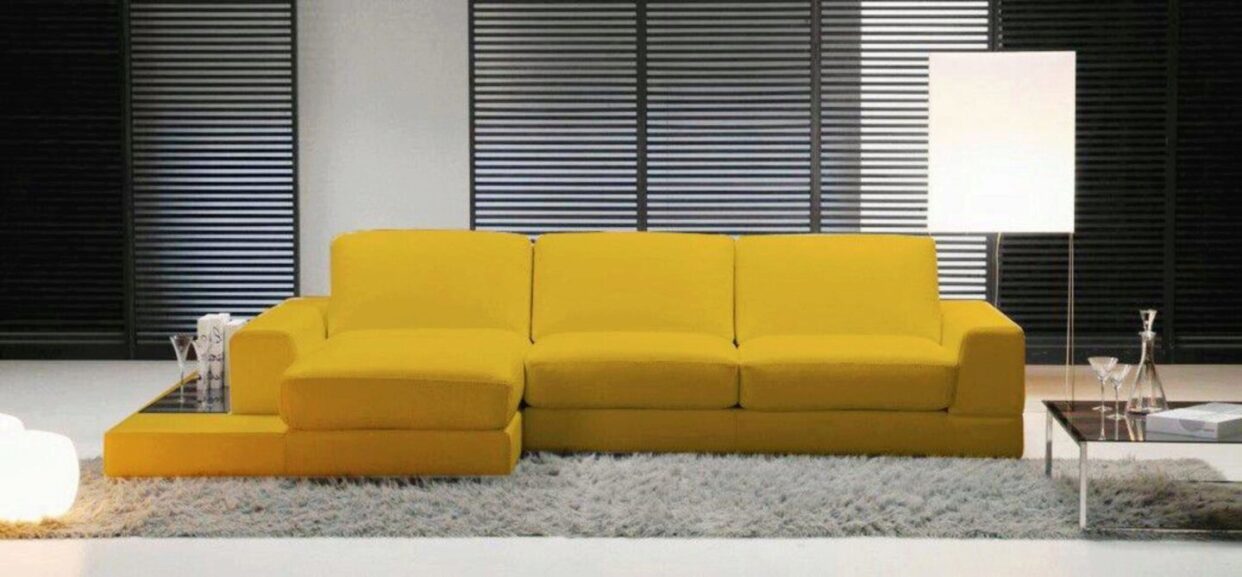 ESF City Yellow Full Top-grain Leather Sectional Sofa