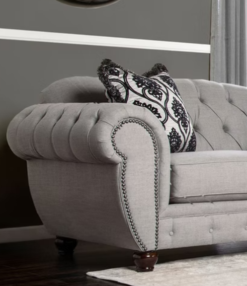 Furniture of America VIVIANA SOFA Pleated Front Seat Panels w/ Buttons, Oversized Arms and Individually Attached Nailheads