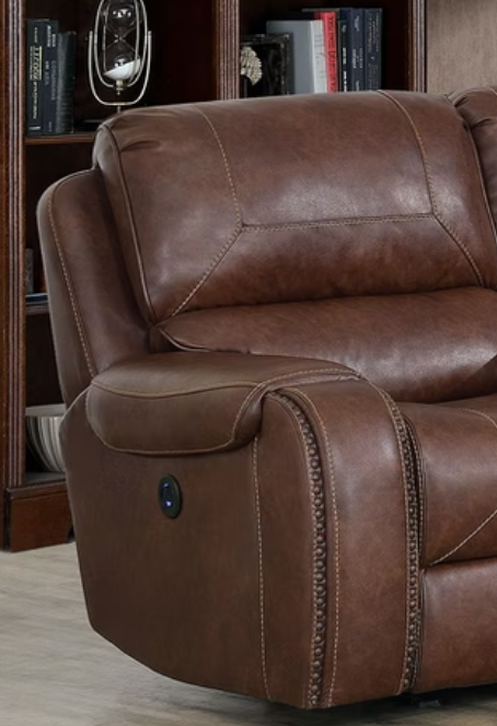 Furniture of America WALTER POWER LOVE SEAT Power Recliner, USB Outlet & Nailhead Trim