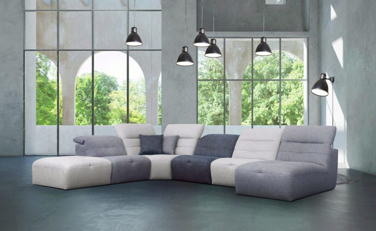 ESF Moon Sectional Modern Charcoal & Grey Fabric Modular Sectional Sofa