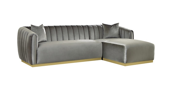 Coaster Grisby 2-Piece Channeled Tufted Back Sectional Silver | Velvet |2 pillows Included