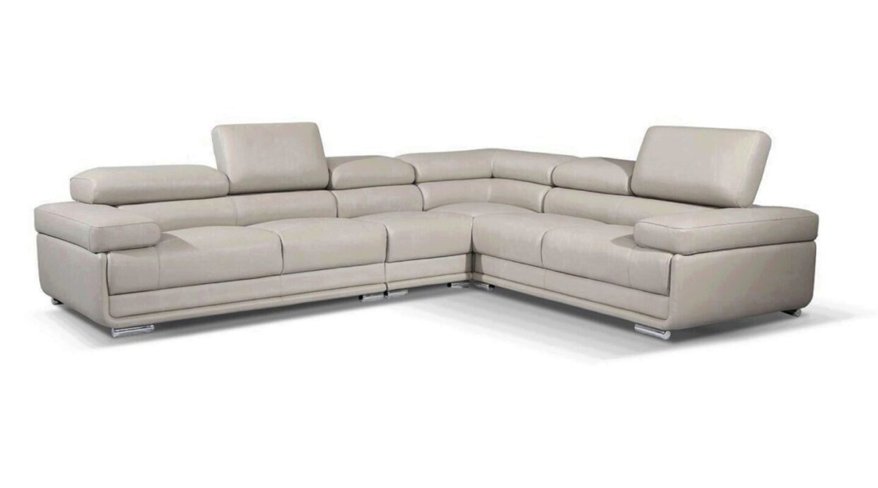 ESF 2119 Light Grey Top Grain Leather Sectional Sofa