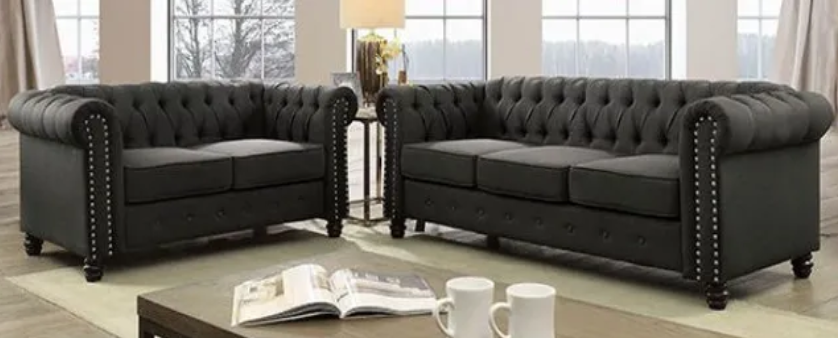 Furniture of America WINIFRED LOVE SEAT Nailhead Trim & Deep Button Tufting Round Bun Feet
