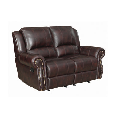 Coaster Sir Rawlinson Nailhead Trim Glider Loveseat Dark Brown |Leather/PVC |Width: 67 in Depth: 39 in Height: 40 in