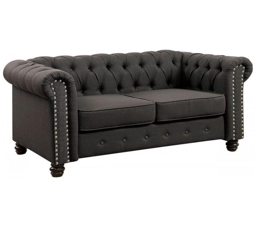 Furniture of America WINIFRED LOVE SEAT Nailhead Trim & Deep Button Tufting Round Bun Feet