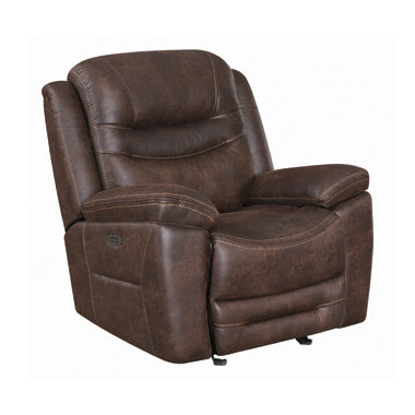 Coaster Hemer Upholstered Power^2 Recliner Chocolate | Performance faux suede