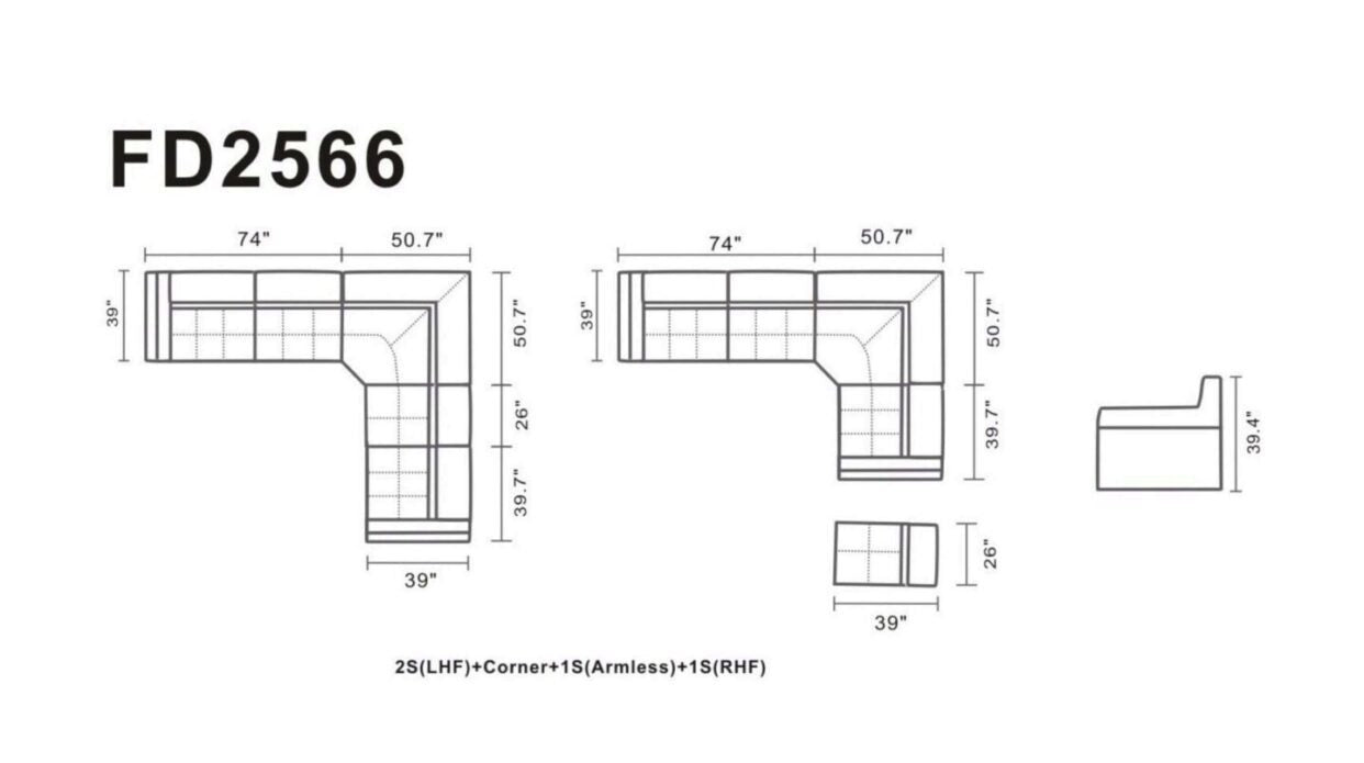 ESF 2566 Light Grey Top-grain Leather Modular Sectional Sofa