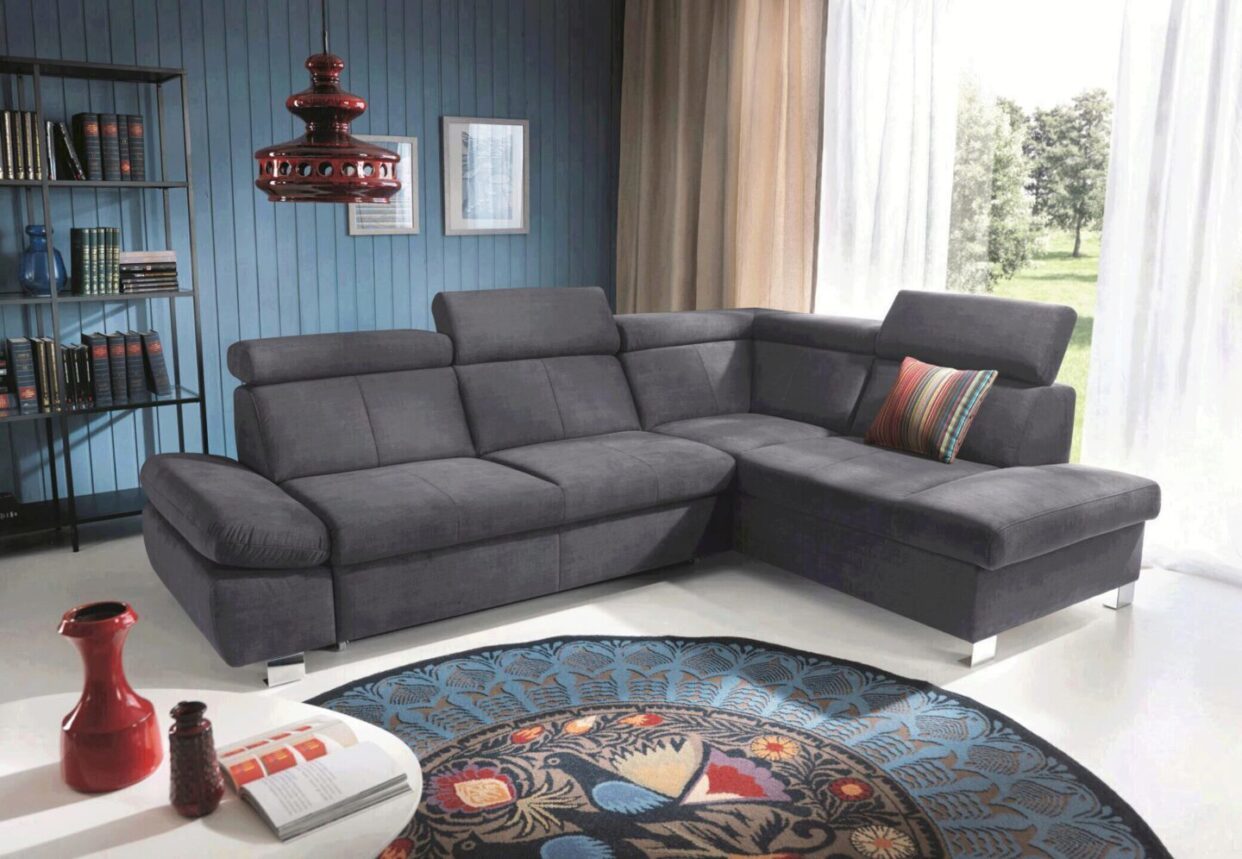 ESF Happy Sectional Sofa RHC w/Bed & Storage Gray Fabric