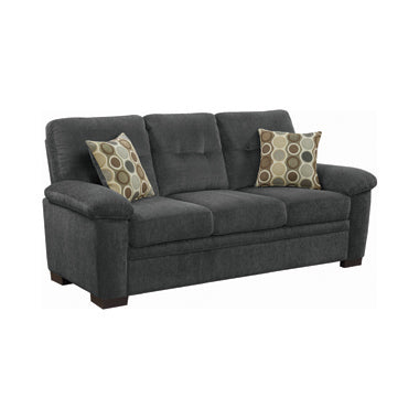 Coaster Fairbairn Upholstered Sofa Charcoal| Chenille| Cozy accent pillows| Width: 80 in Depth: 37 in Height: 38 in