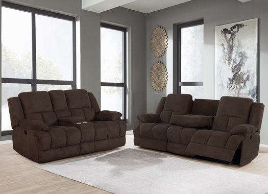 Coaster Waterbury 2-Piece Pillow Top Arm Motion Living Room Set Brown |Performance fabric