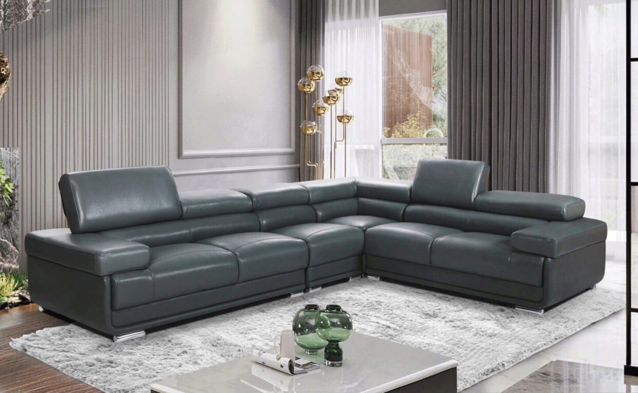 ESF 2119 Dark Grey Top-grain Leather Sectional Sofa