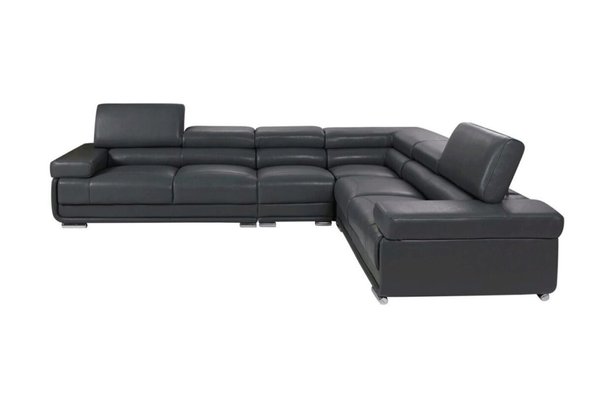 ESF 2119 Dark Grey Top-grain Leather Sectional Sofa