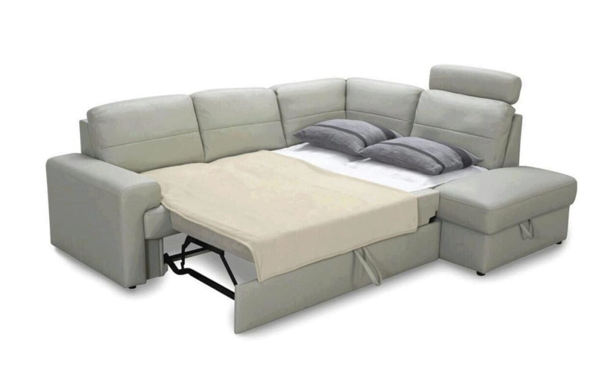 ESF Ella Leather Sectional Sofa RHC w/Bed & Storage in Green