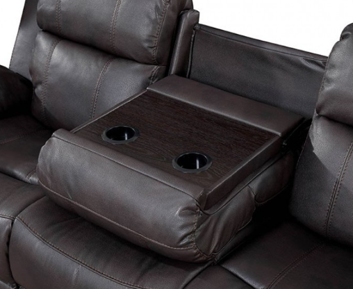 Furniture of America PONDERA SOFA Console w, Cupholder & Cushioned Side Arms Contoured Seats