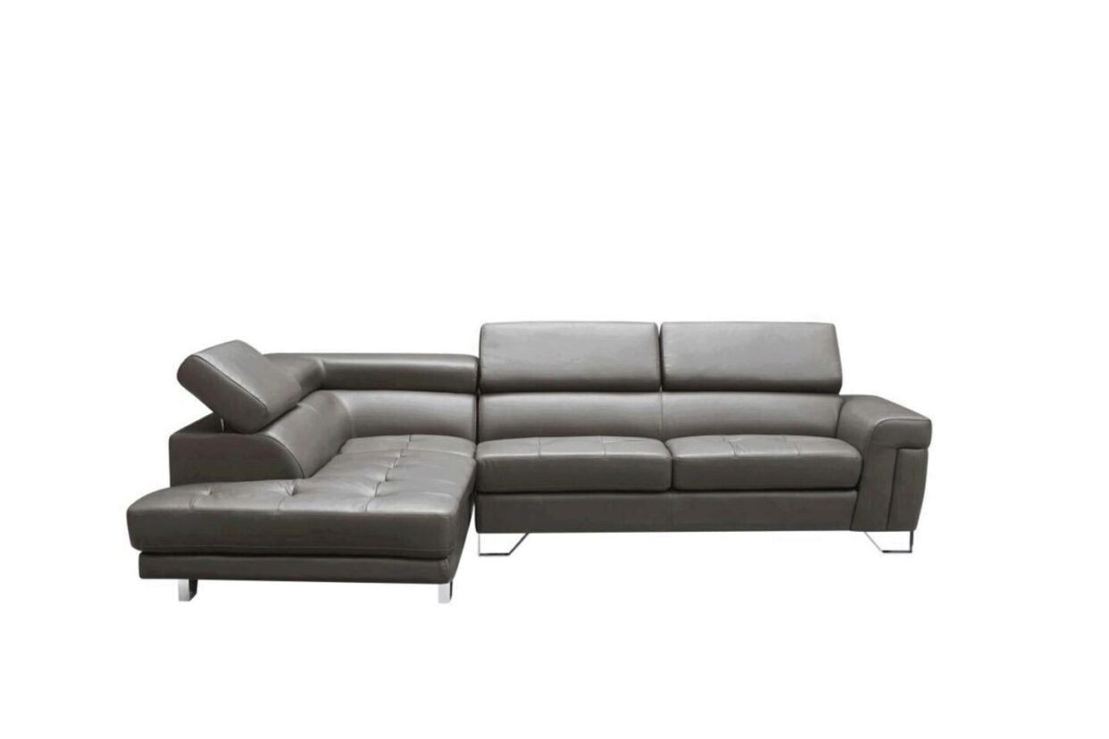 ESF 1807 Dark Gray Top-grain Leather Sectional Sofa