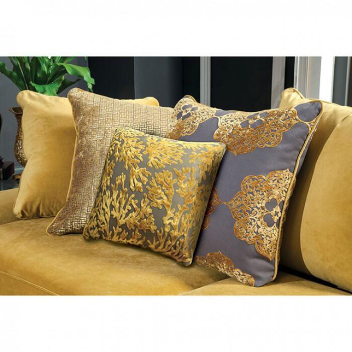 Furniture of America VISCONTTI SOFA T-Cushion Seating, Velvet-like Fabric, Solid Wood and Pillows Included