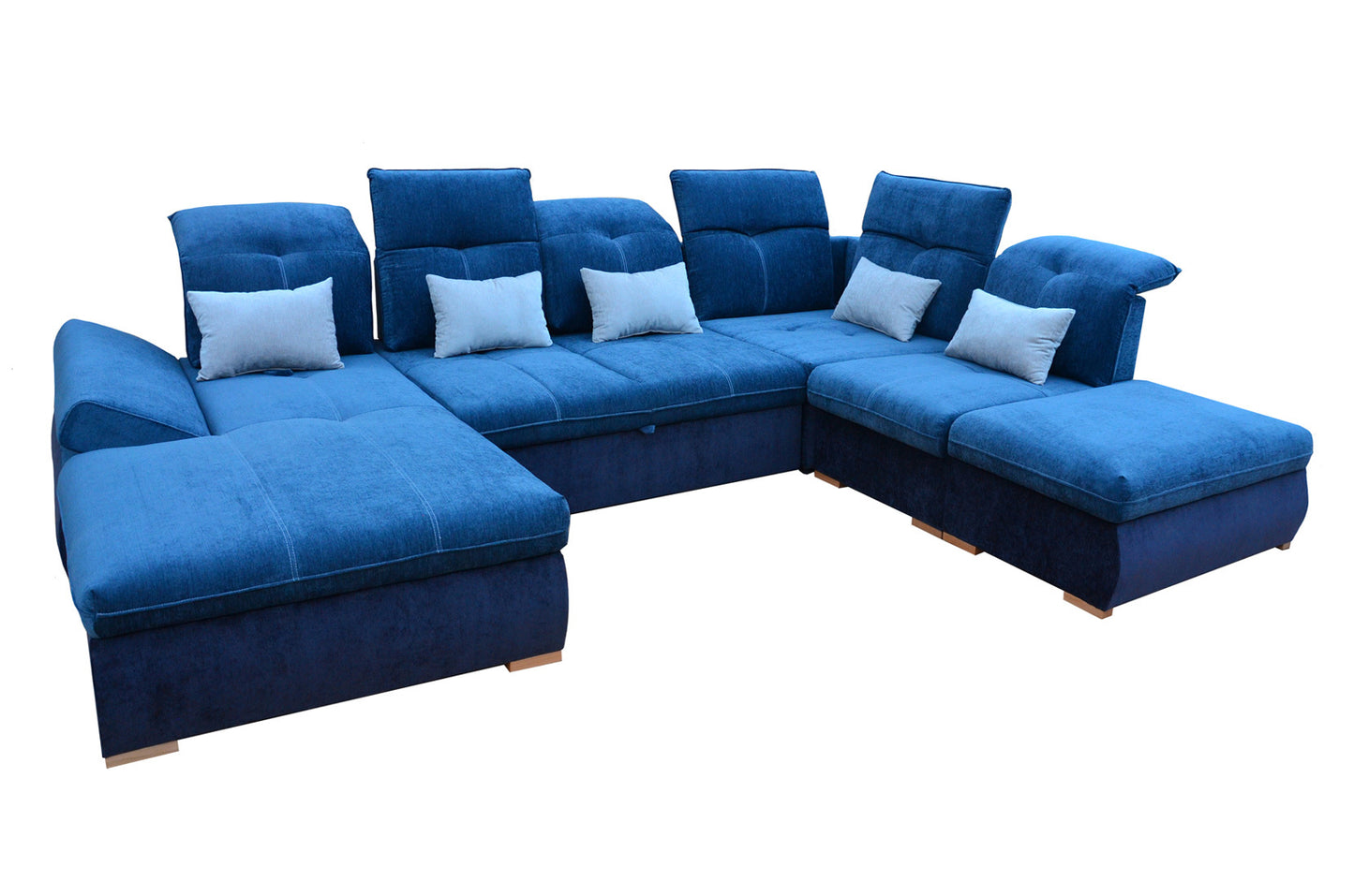 ESF Opera Fabric U-Shape Sectional Sofa w/Bed and Storage, Blue