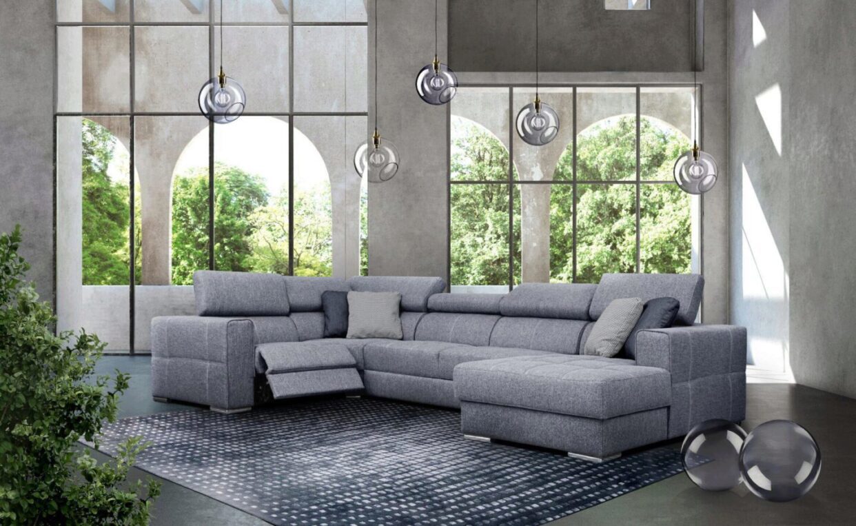 ESF Grey Fabric Quartz Modern Sectional Right w/Electric Recliner & Bed Contemporary