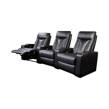 Coaster Pavillion Home Theater 3-Seated Recliner Black |Width: 101.25 in Depth: 40.5 in Height: 42.25 in |Leather/PVC
