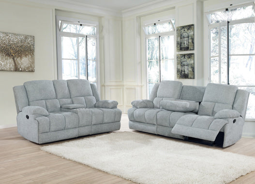 Coaster Waterbury 2-Piece Pillow Top Arm Motion Living Room Set Grey |Performance fabric |with drop down table