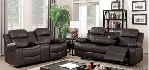 Furniture of America PONDERA SOFA Console w, Cupholder & Cushioned Side Arms Contoured Seats