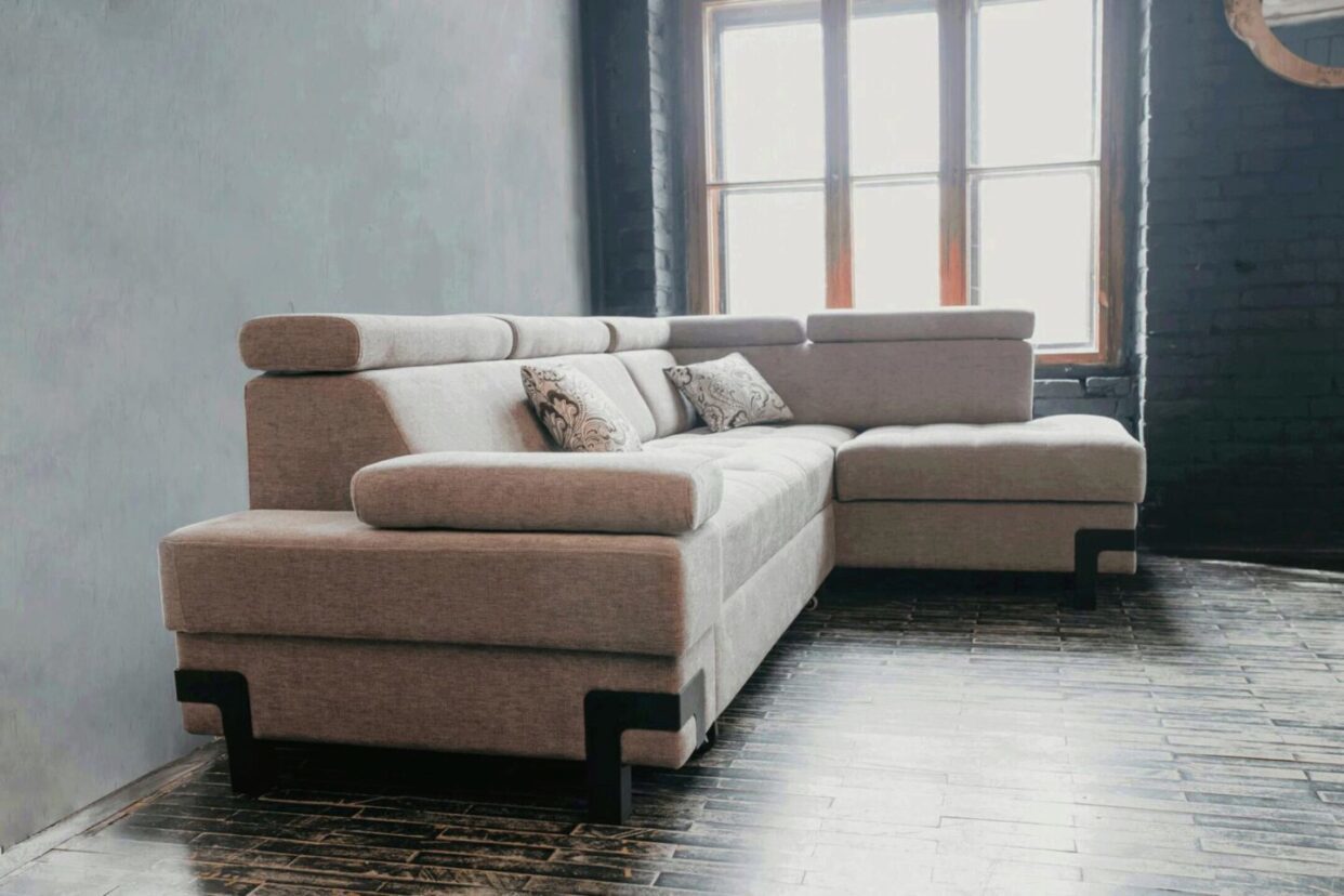 ESF Grey Fabric Garda Sectional Modern Sofa Right w/ Bed & Storage