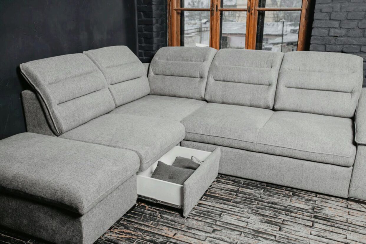 ESF Grey Fabric Oliver Modern Sectional Left w/ Bed & Storage Contemporary