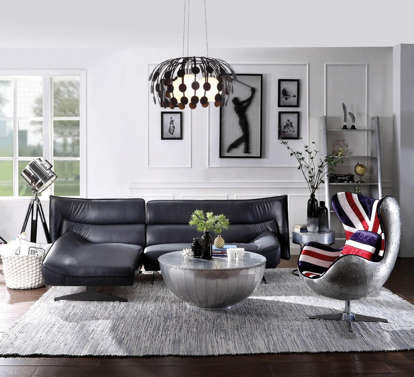 Maeko Top Grain Leather L-Shaped Sectional Sofa, Dark Gray by ACME