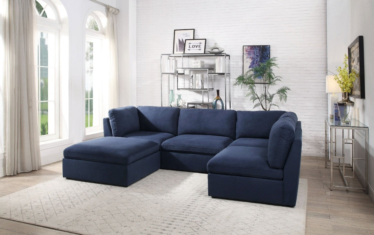 Crosby Fabric Modular U-Shaped Sectional Sofa, Composition 2, Blue by ACME