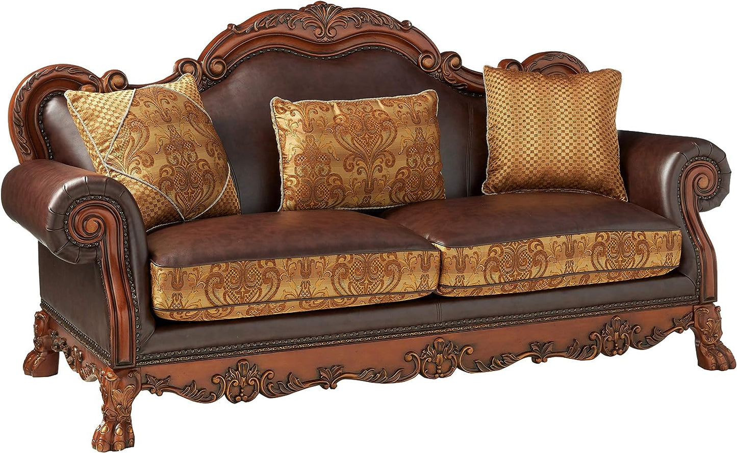 Acme Furniture Dresden Brown Cherry Oak Three Pillows Sofa