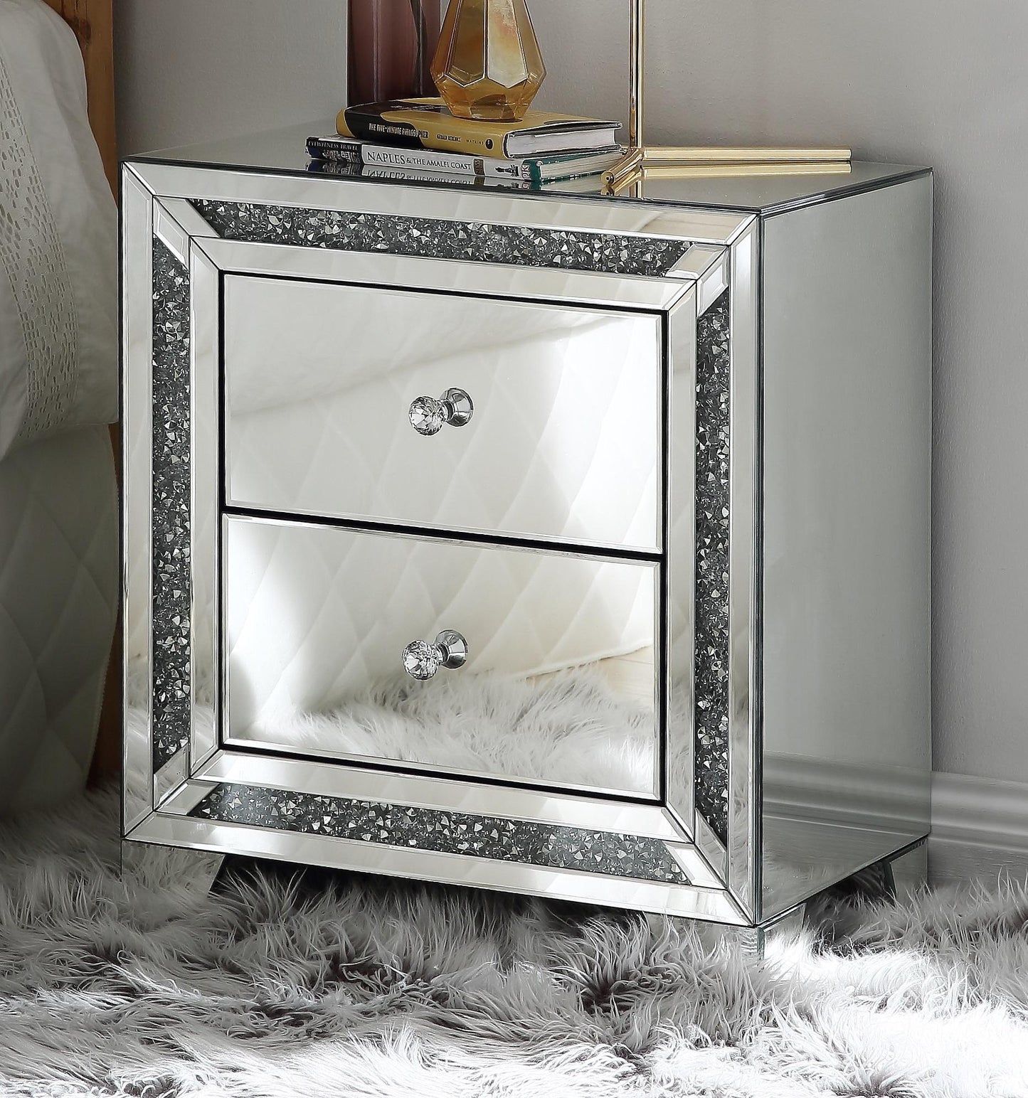 Acme Noralie Mirrored & Faux Diamonds Accent Table