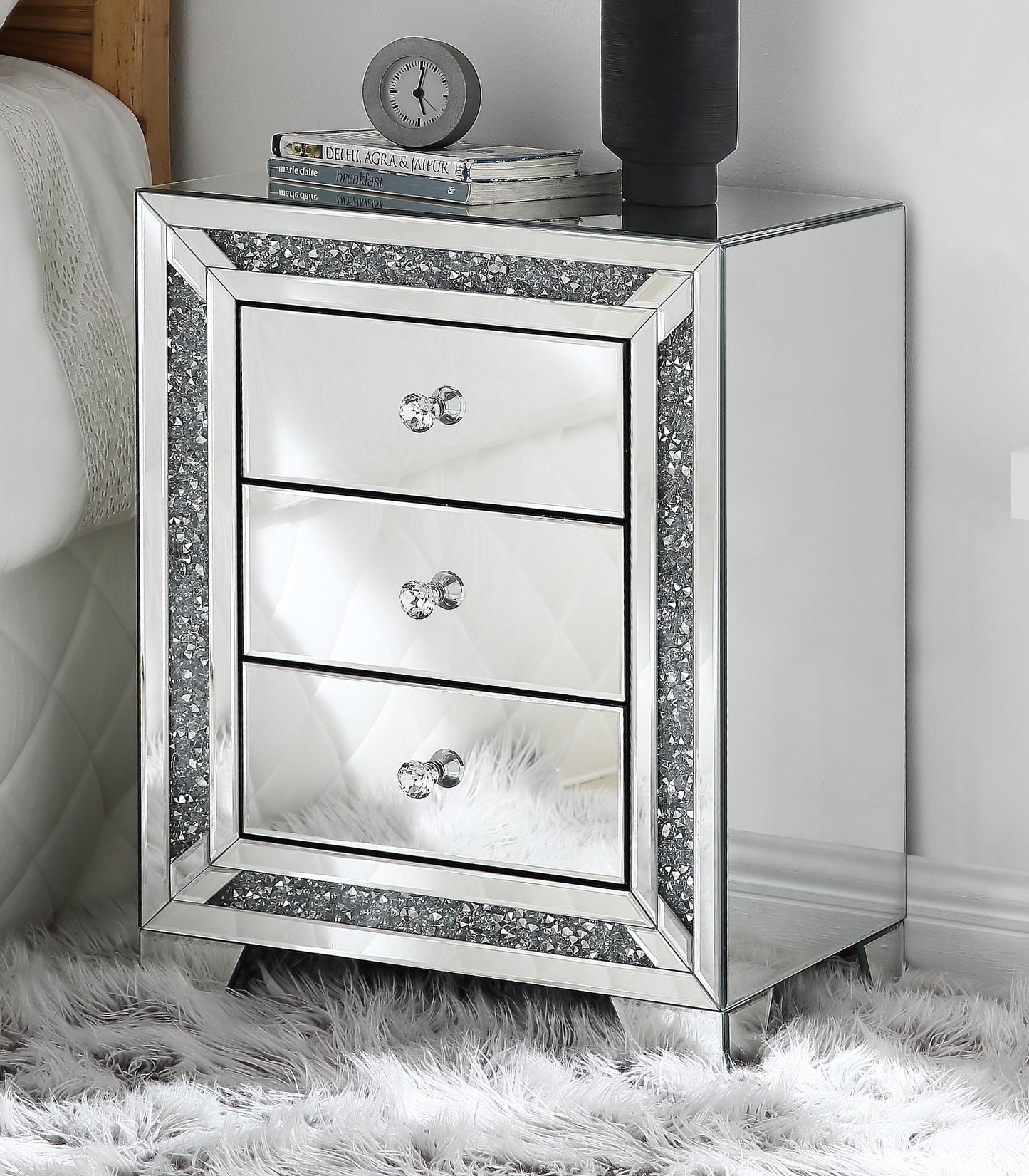 Acme Noralie Mirrored & Faux Diamonds Accent Table