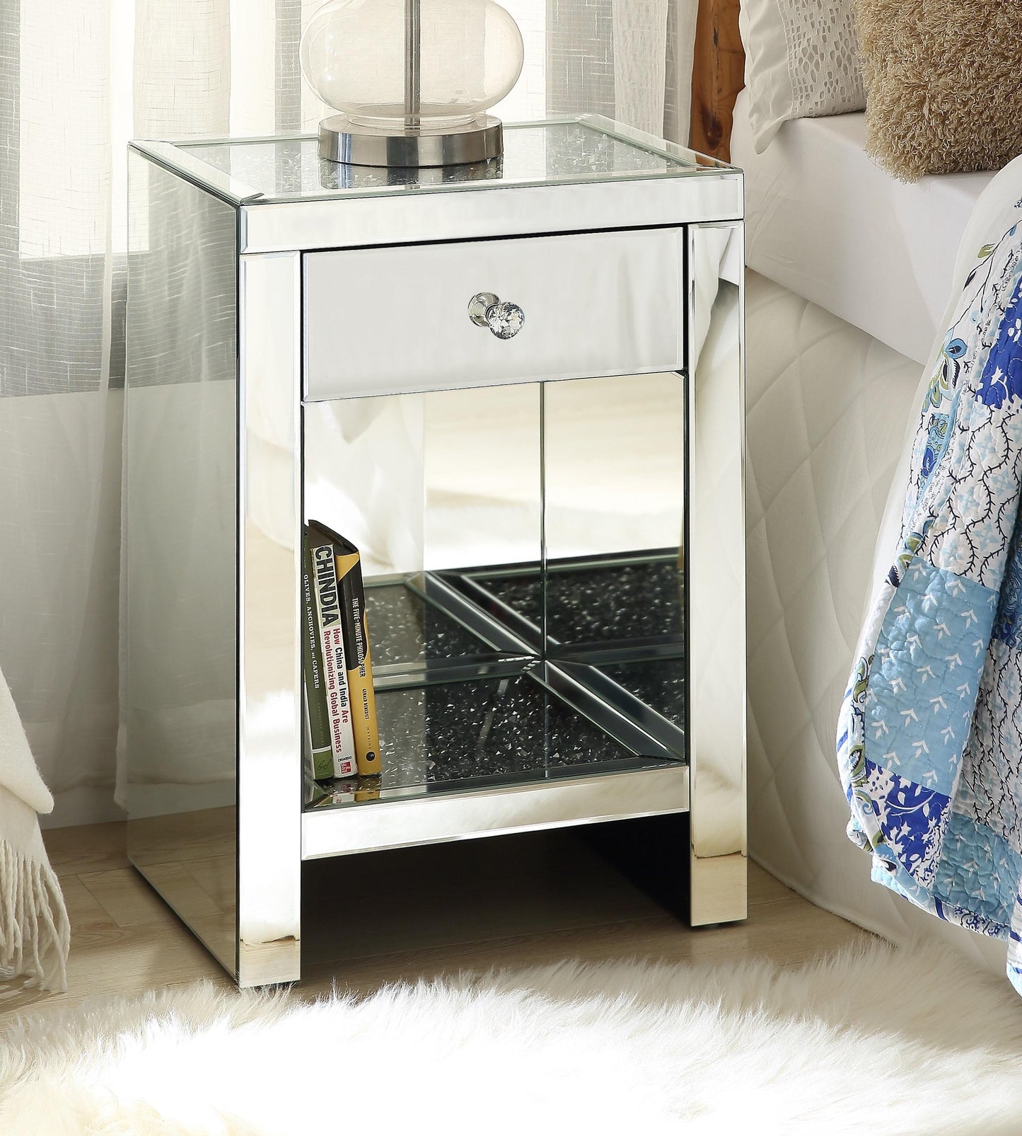 Acme Noralie Mirrored & Faux Diamonds Accent Table