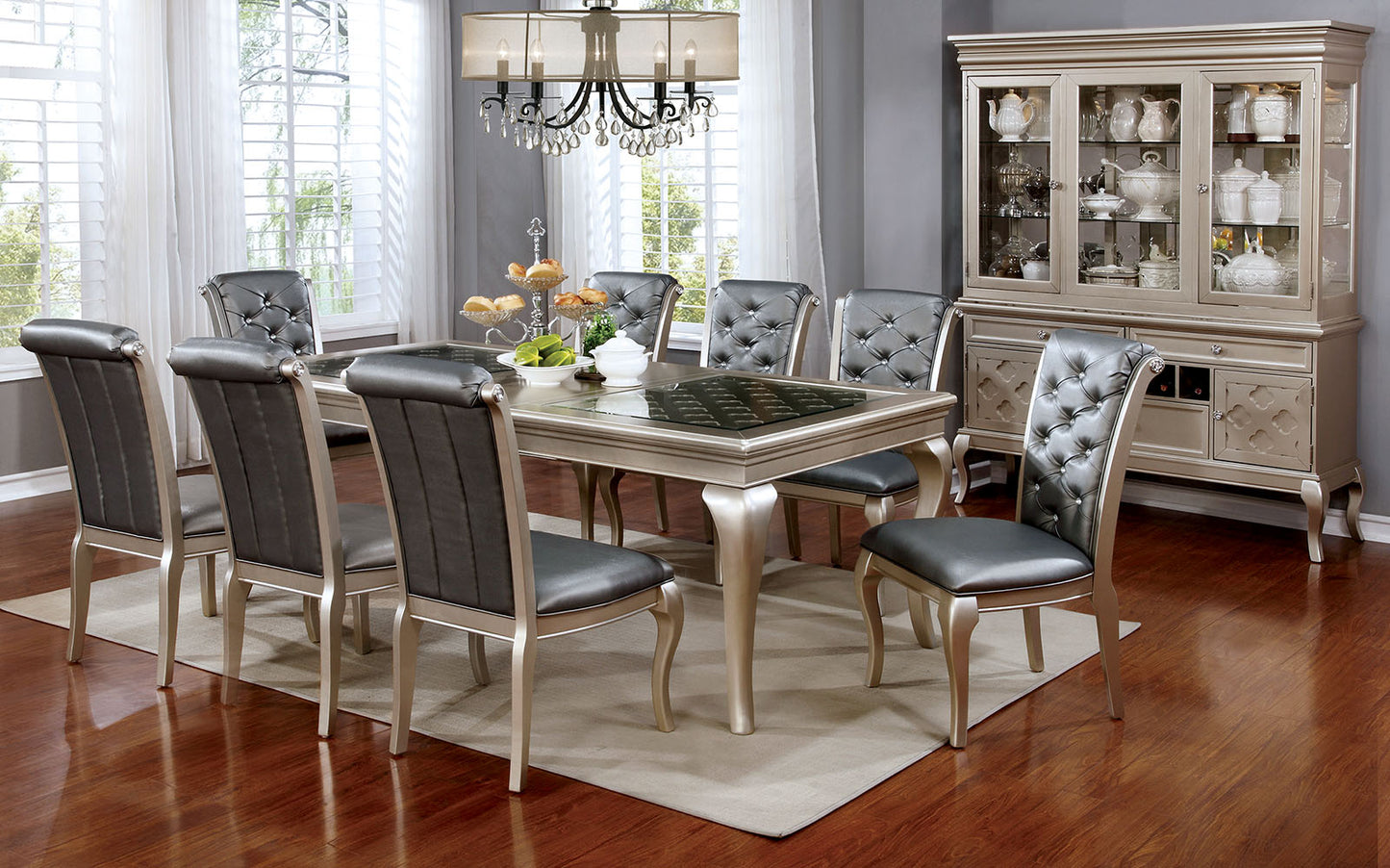 Furniture of America Amina Champagne 7 Pc. Dining Table Set