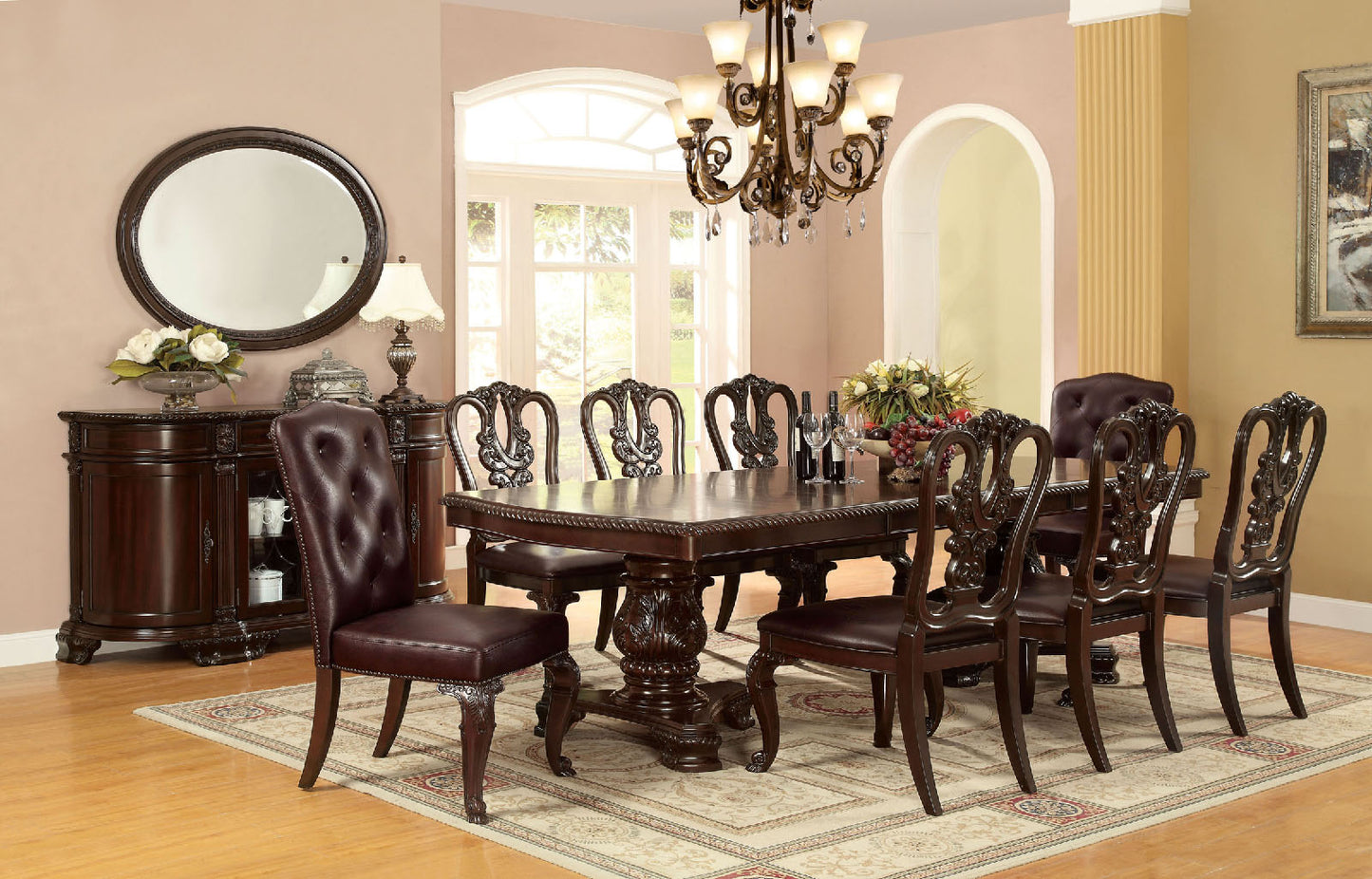 Furiture of America BELLAGIO Brown Cherry 7 Pc. Dining Table Set