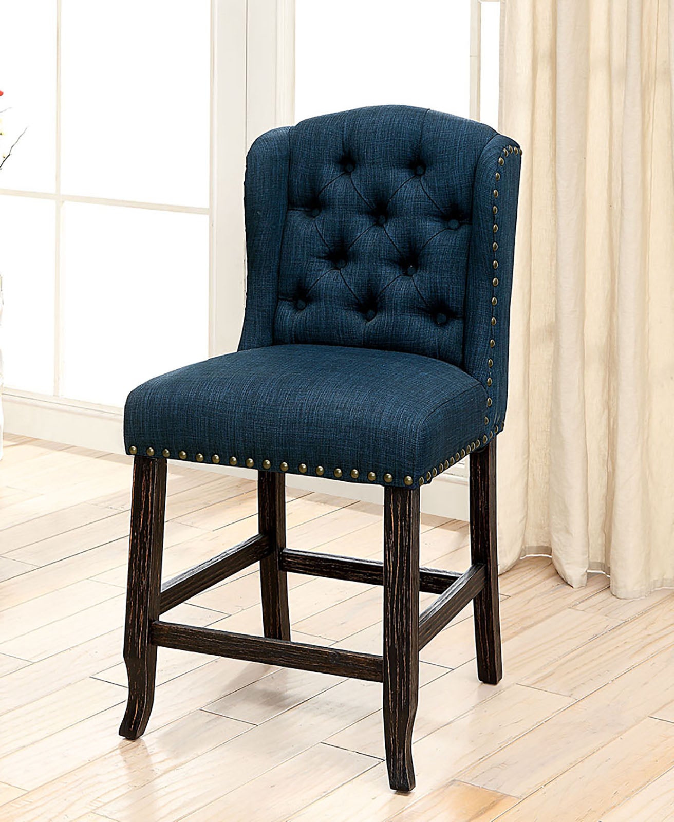 Furniture of America SANIA Antique Black Counter Ht. Wingback Chair (2/CTN)