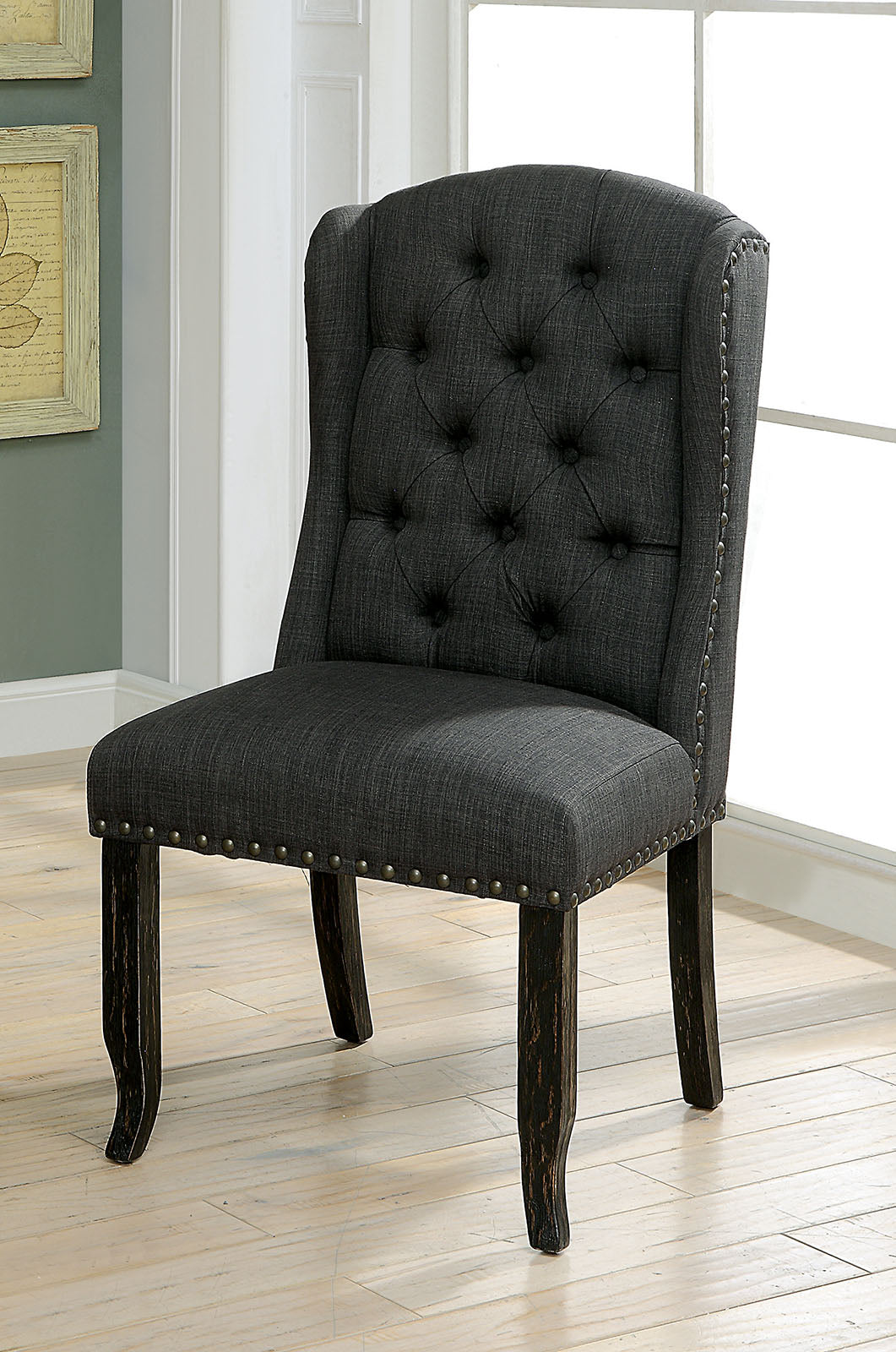 Furniture of America SANIA Antique Black Wingback Chair (2/CTN)